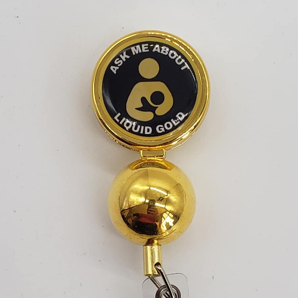 Gold Retractable Badge Reel with Tiny Tummy Bead